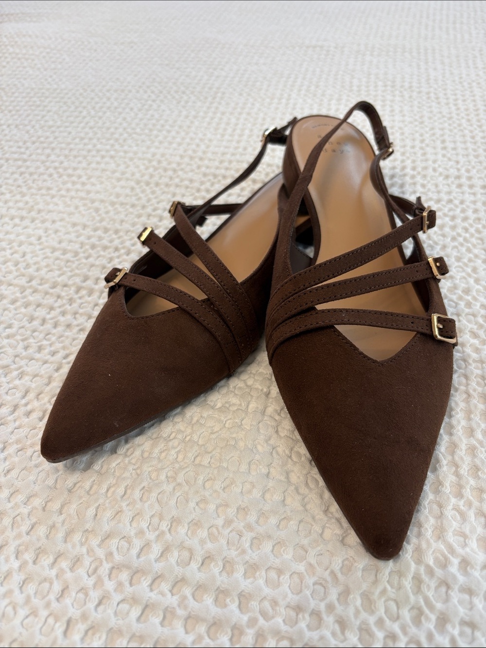 a new day Brown Pointed Toe Suede Strappy Slingback Flats